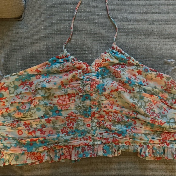 AMERICAN EAGLE Cropped Floral Cinch-Front Halter Top, size XL or XXL, NWOT - Picture 2 of 5